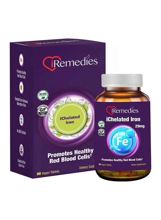 iRemedies iRemedies iChelated Iron – Gentle Iron Supplement for Energy, Red Blood Cell Support, and Reduced Fatigue – 90 Tablets 