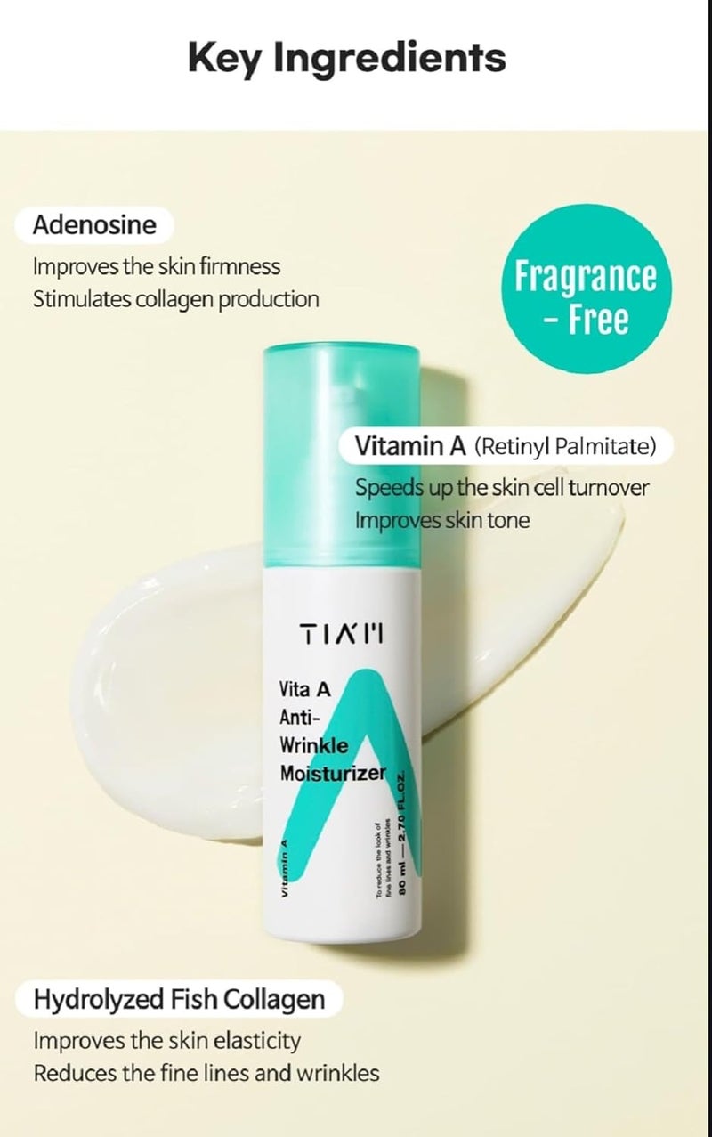 TIA'M TIAM Vita A AntiWrinkle Moisturizer 80ml 11 Retinyl Palmitate  1 Fish Collagen Korean AntiAging Face Cream for Fine Lines Wrinkles  Firmness - Image 5