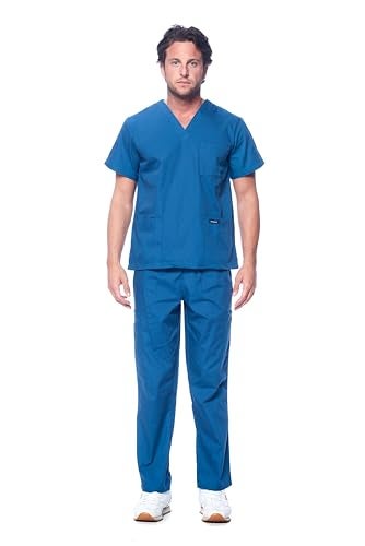 Dagacci Medical Uniform Dagacci Scrubs for Men Set - V-Neck Scrub Top and Cargo Pants - 8 Pockets Men Scrubs Set (X-Small, Caribbean) - Image 1