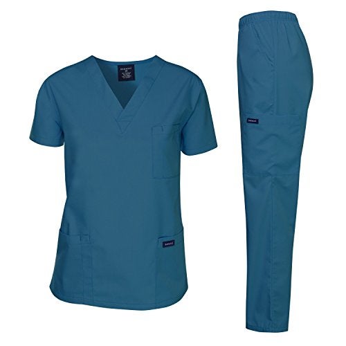 Dagacci Medical Uniform Dagacci Scrubs for Men Set - V-Neck Scrub Top and Cargo Pants - 8 Pockets Men Scrubs Set (X-Small, Caribbean) - Image 3