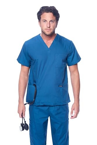 Dagacci Medical Uniform Dagacci Scrubs for Men Set - V-Neck Scrub Top and Cargo Pants - 8 Pockets Men Scrubs Set (X-Small, Caribbean) - Image 2