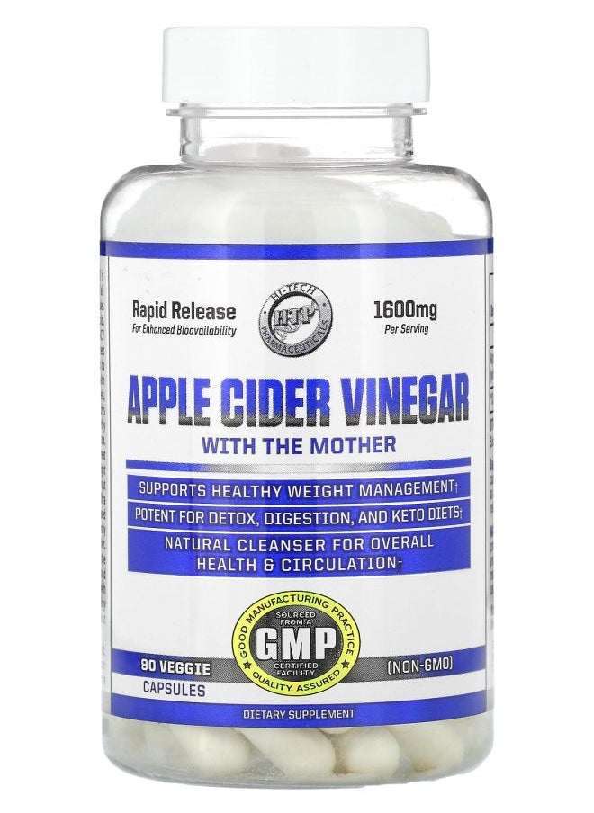 hi tech pharmaceuticals - Apple Cider Vinegar With The Mother Rapid Release 800 mg 90 Veggie Capsules - Image 1