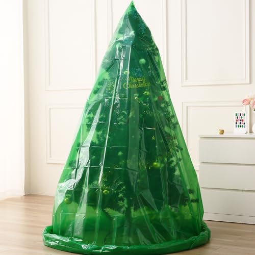 Liyaomix Jumbo Christmas Tree Removal Bag, Green Extra Large 6ft Width x 9ft Tall Christmas Tree Disposal Bag Waterproof for Upright Storage - Image 1