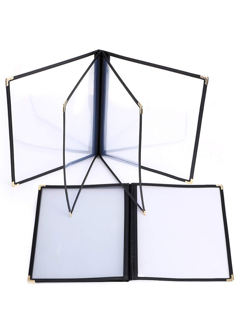 Suntown 2 Pack 8.5 x 11 Inch Clear Menu Cover Book with 4 Pages and Faux Leather Trim, Decorative Corners, Ideal for Restaurant Beverage Menus, DIY Menu Holder. - Image 1