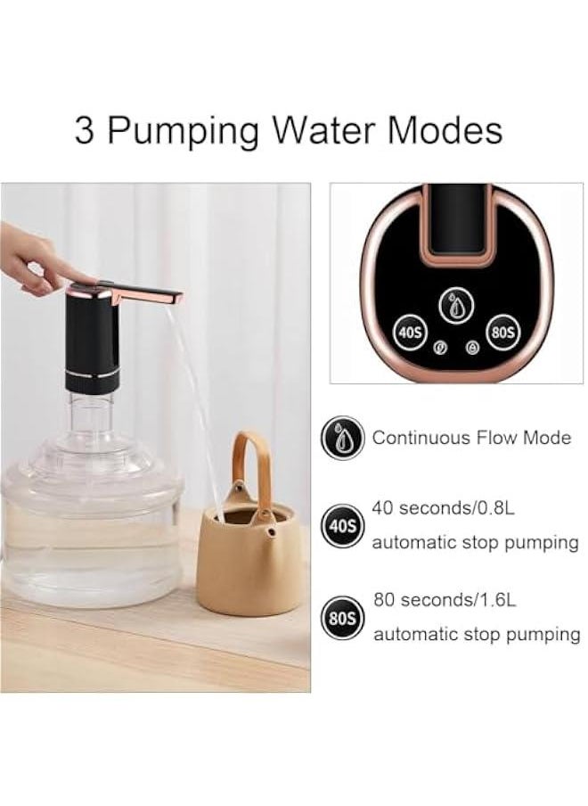 HOOKOR Foldable Electric Water Dispenser Bottle Pump,Portable Drinking Water Pump for Universal 2-5 Gallon Bottle, USB Charging Drinking Water Dispenser for Camping, Kitchen (Black)  - Image 3
