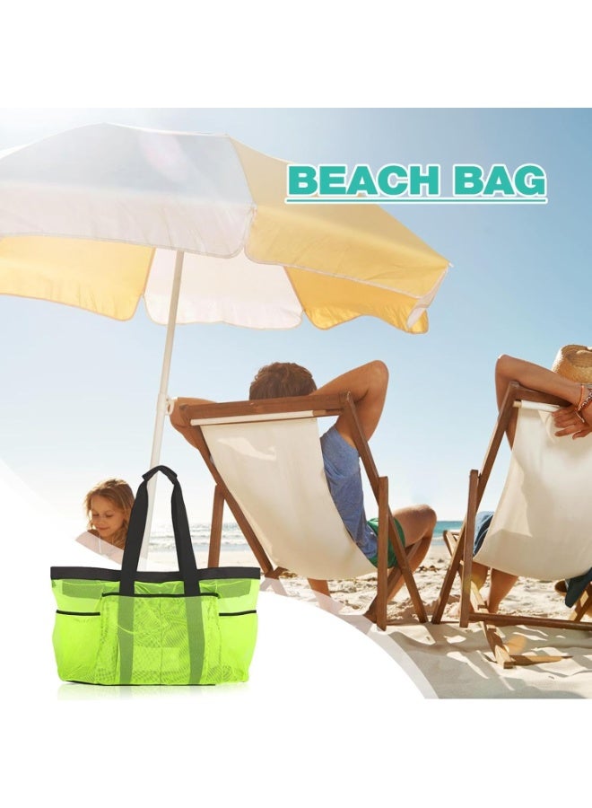 MileMelo Mesh Beach Bags and Totes, Extra Large Beach Bag with Zipper and Pockets, Oversized Big Beach Duffle Bag for Towels Beach Toys, Ideal for Your Family Pool Trip Green - Image 2