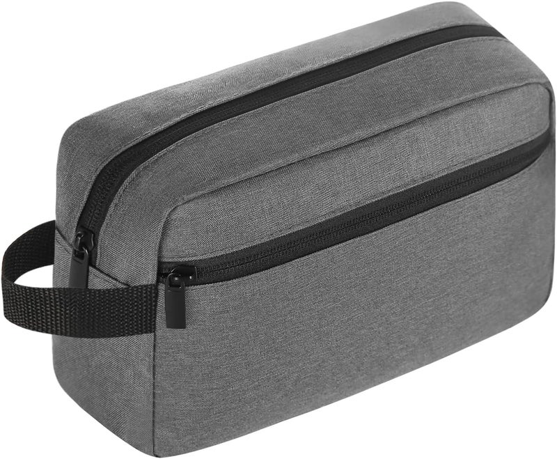 حقيبة إيكرامسي للسفر ( Travel Toiletry Bag)، حقيبة لوازم النظافة للنساء والرجال، مزودة بحامل، لوازم تجميل، إكسسوارات سفر للنساء والرجال، لون رمادي، تصميم عصري - Image 1
