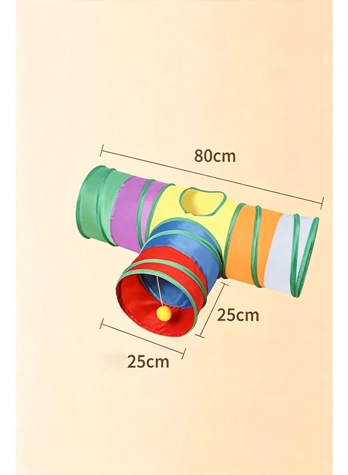 T-shaped tee rainbow cat tunnel, multi-channel foldable cat hide-and-seek channel with funny cat ball, breathable and scratch-resistant pet toy - Image 4
