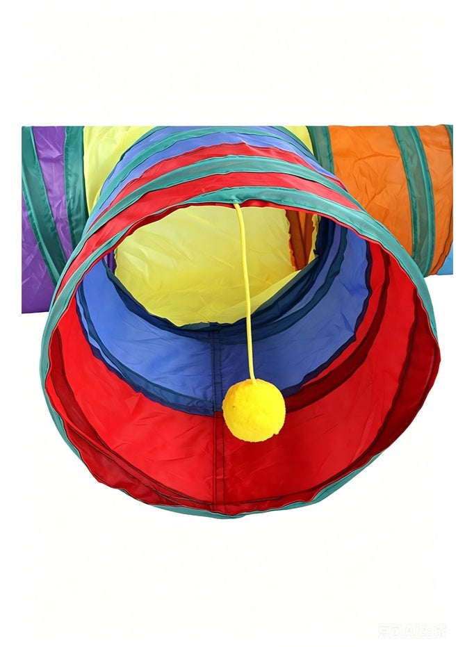 T-shaped tee rainbow cat tunnel, multi-channel foldable cat hide-and-seek channel with funny cat ball, breathable and scratch-resistant pet toy - Image 3
