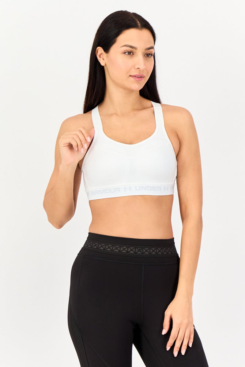 UNDER ARMOUR حمالة صدر رياضية للنساء مبطنة قليلاً، بيضاء - Image 1