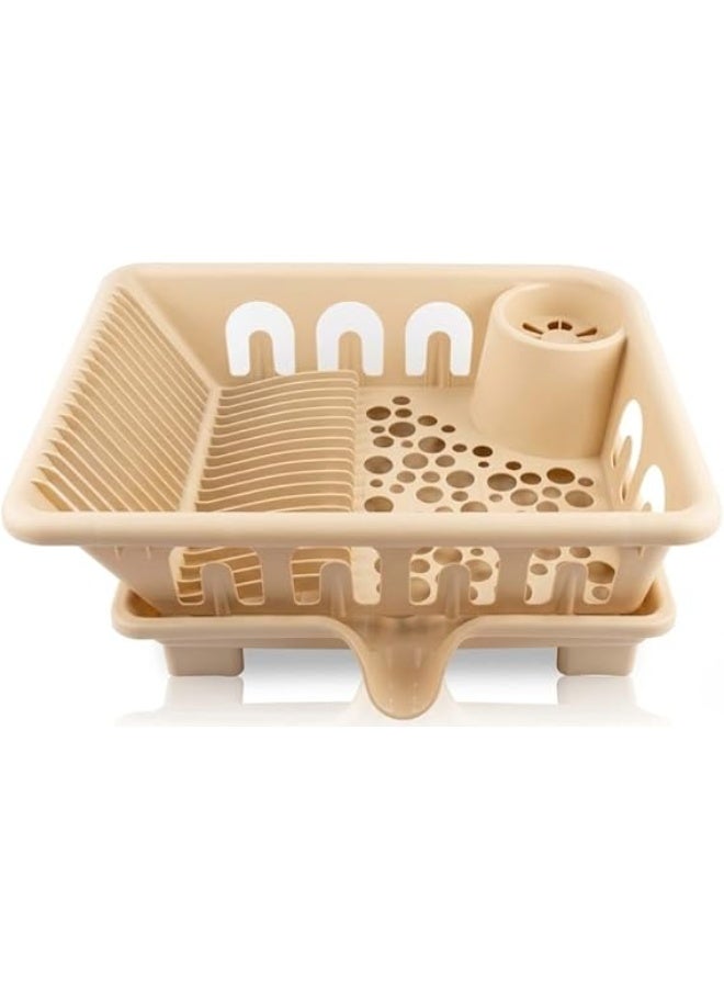 Sink Dish Rack and Dish Strainer - Multi-Purpose Plastic Kitchen Organizer for Plates, Cups and Spoons (S) (Beige) - Image 1