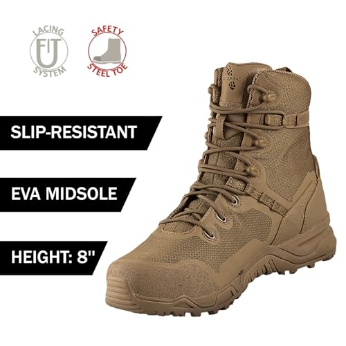 Altama Unisex Raptor 8'' Lightweight Slip-Resistant Steel Safety Toe Boots with Rapid-Lacing System | Tactical Work Shoes, 14, Regular - Image 2