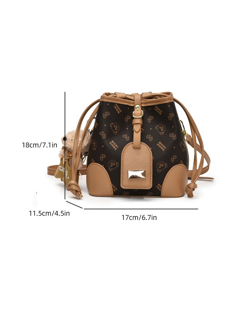 Hong Kong Style Vintage Design Bag Women'S Trendy Fashionable Old Flower Crossbody Bucket Bag Color Contrast Texturized Shoulder Bag - Image 1