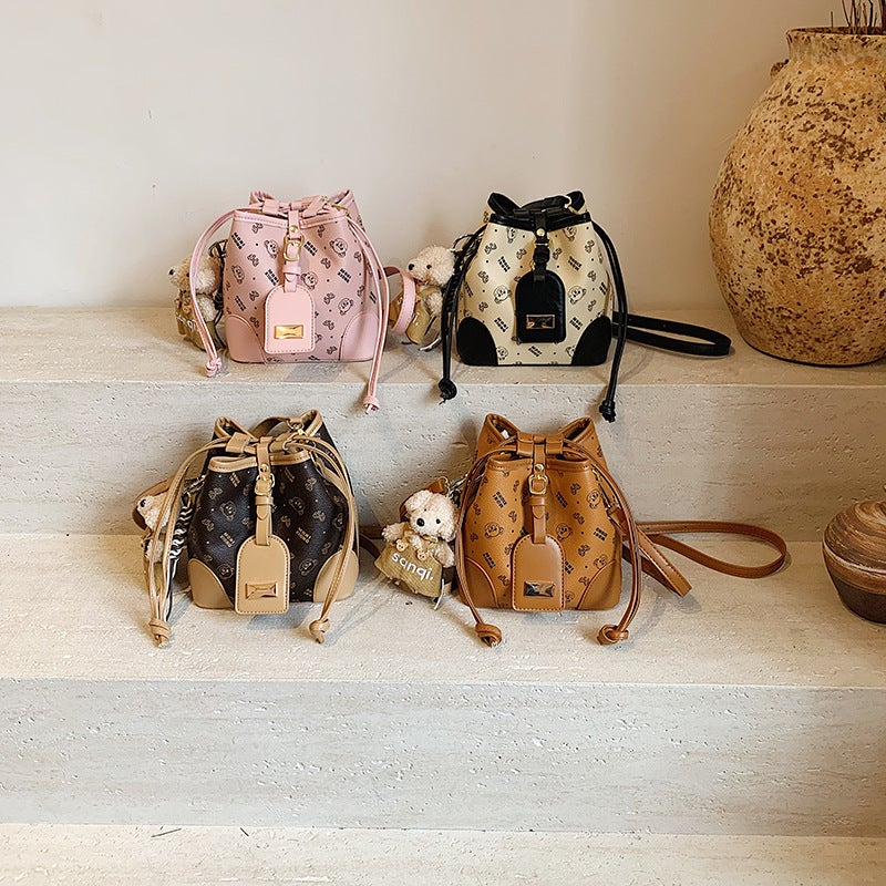 Hong Kong Style Vintage Design Bag Women'S Trendy Fashionable Old Flower Crossbody Bucket Bag Color Contrast Texturized Shoulder Bag - Image 3