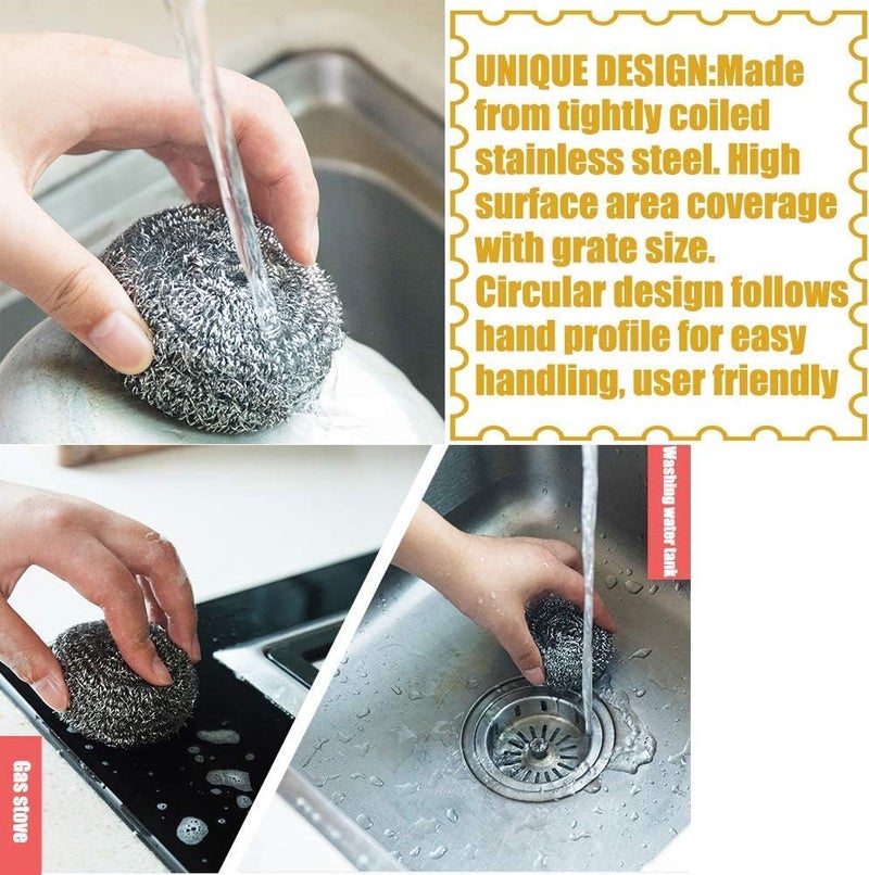 Being One Sunday Stainless Steel Scrubbers With Handle Cleaning Brush With 2 Additional Steel Scrubbers Dish/Sink Brushes Kitchen Cleaning Tool Steel|Scrubber|Multicolour (1) - Image 4