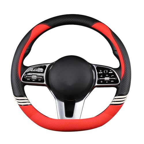 Binsheo Cute Steering Wheel Cover D Shape for Women Men Breathable Universal 15 inch,Black and Red - Image 3