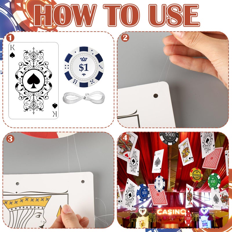 Jenaai Casino Party Hanging Decorations Casino Night Party Banners Poker Dice Red Curtains Hanging Decoration Photo Booth Props for Las Vegas Poker Dice Birthday Game Night Celebrations(Classic) - Image 3