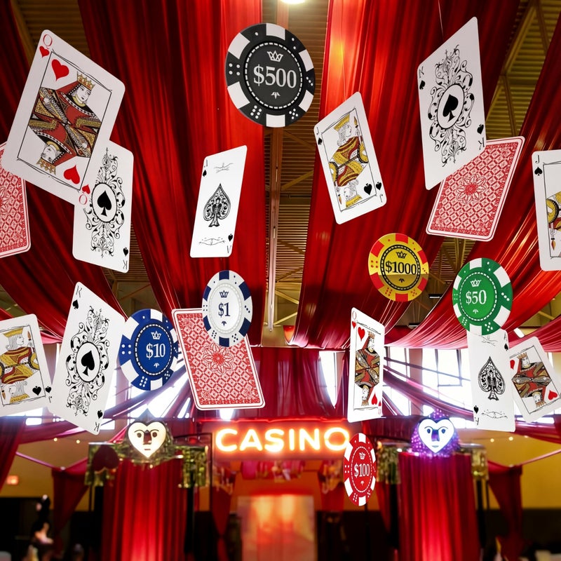 Jenaai Casino Party Hanging Decorations Casino Night Party Banners Poker Dice Red Curtains Hanging Decoration Photo Booth Props for Las Vegas Poker Dice Birthday Game Night Celebrations(Classic) - Image 1