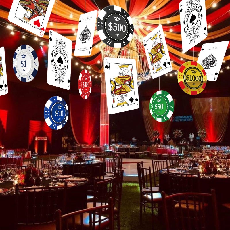 Jenaai Casino Party Hanging Decorations Casino Night Party Banners Poker Dice Red Curtains Hanging Decoration Photo Booth Props for Las Vegas Poker Dice Birthday Game Night Celebrations(Classic) - Image 5