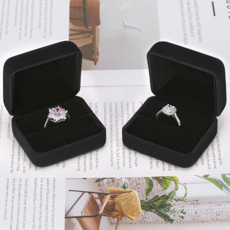 KUKUVR 2 Pieces Velvet Metal Wedding Ring Box, Elegant Jewelry Earring Studs Gift Box for Women Girl, Ring Holder Case for Engagement Proposal, Anniversary, Bridal Party Decor (Black) - Image 5