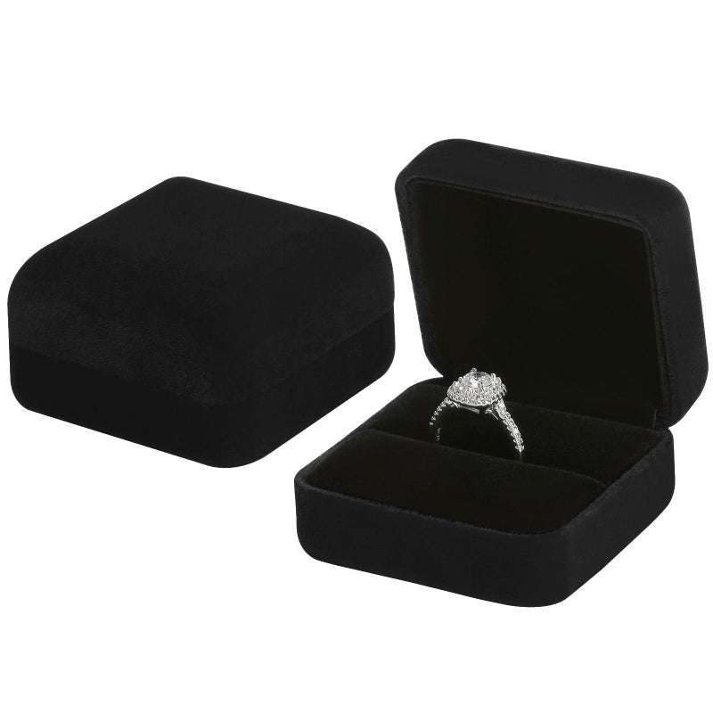 KUKUVR 2 Pieces Velvet Metal Wedding Ring Box, Elegant Jewelry Earring Studs Gift Box for Women Girl, Ring Holder Case for Engagement Proposal, Anniversary, Bridal Party Decor (Black) - Image 1