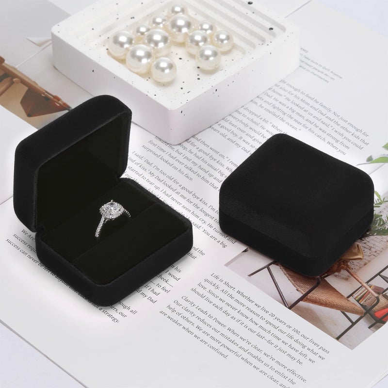 KUKUVR 2 Pieces Velvet Metal Wedding Ring Box, Elegant Jewelry Earring Studs Gift Box for Women Girl, Ring Holder Case for Engagement Proposal, Anniversary, Bridal Party Decor (Black) - Image 3