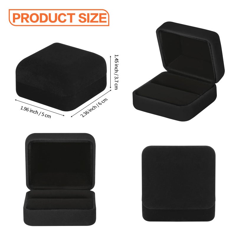 KUKUVR 2 Pieces Velvet Metal Wedding Ring Box, Elegant Jewelry Earring Studs Gift Box for Women Girl, Ring Holder Case for Engagement Proposal, Anniversary, Bridal Party Decor (Black) - Image 2
