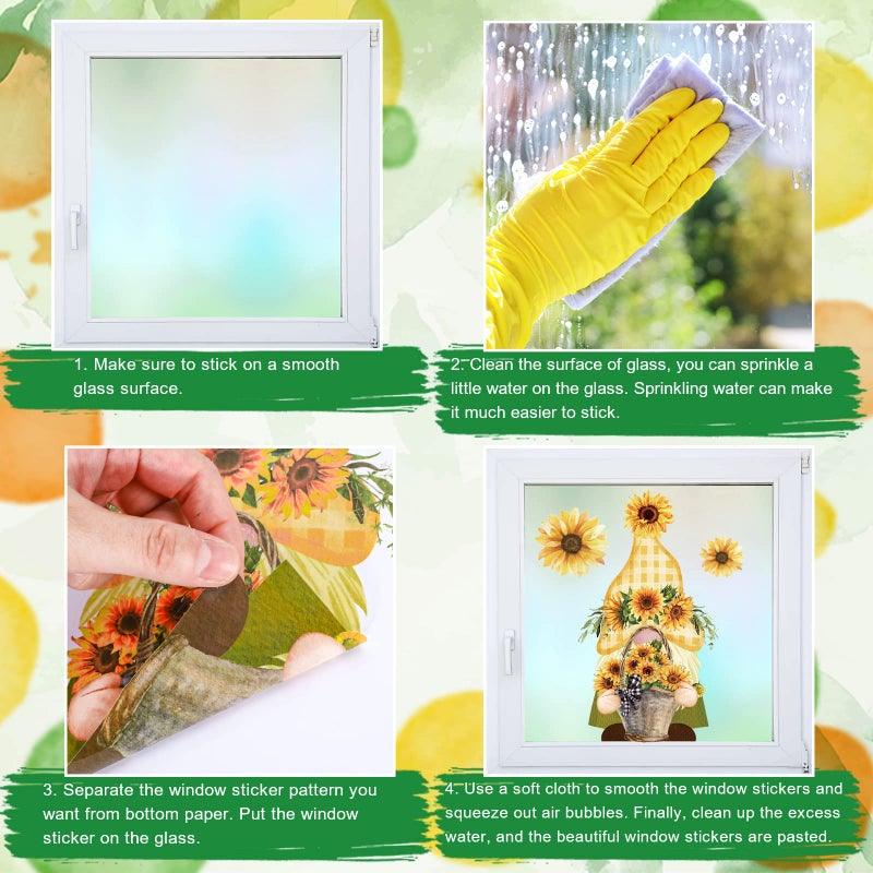 Whaline Summer Window Clings Sunflower Gnome Double-Sided Window Cling Sticker Watercolor Butterfly Flower Window Decal PVC Sticker Decoration for Spring Summer Fall School Home Office Decor  9 Sheets - Image 4