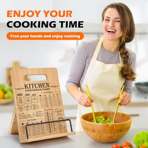 CryCarrot Bamboo Cookbook Stand for Kitchen Counter, Recipe Book Holder with Measurement Conversion Chart, Adjustable Cookbook Holder, Essential Accessories Women Gifts for Birthday Mothers Day - Image 4