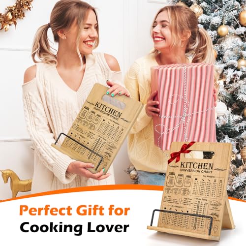 CryCarrot Bamboo Cookbook Stand for Kitchen Counter, Recipe Book Holder with Measurement Conversion Chart, Adjustable Cookbook Holder, Essential Accessories Women Gifts for Birthday Mothers Day - Image 5