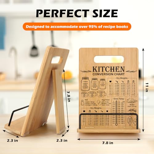 CryCarrot Bamboo Cookbook Stand for Kitchen Counter, Recipe Book Holder with Measurement Conversion Chart, Adjustable Cookbook Holder, Essential Accessories Women Gifts for Birthday Mothers Day - Image 3