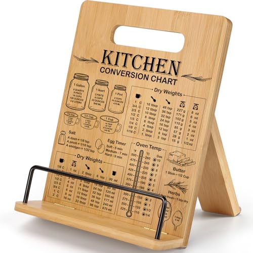 CryCarrot Bamboo Cookbook Stand for Kitchen Counter, Recipe Book Holder with Measurement Conversion Chart, Adjustable Cookbook Holder, Essential Accessories Women Gifts for Birthday Mothers Day - Image 1