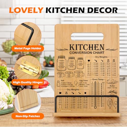 CryCarrot Bamboo Cookbook Stand for Kitchen Counter, Recipe Book Holder with Measurement Conversion Chart, Adjustable Cookbook Holder, Essential Accessories Women Gifts for Birthday Mothers Day - Image 2