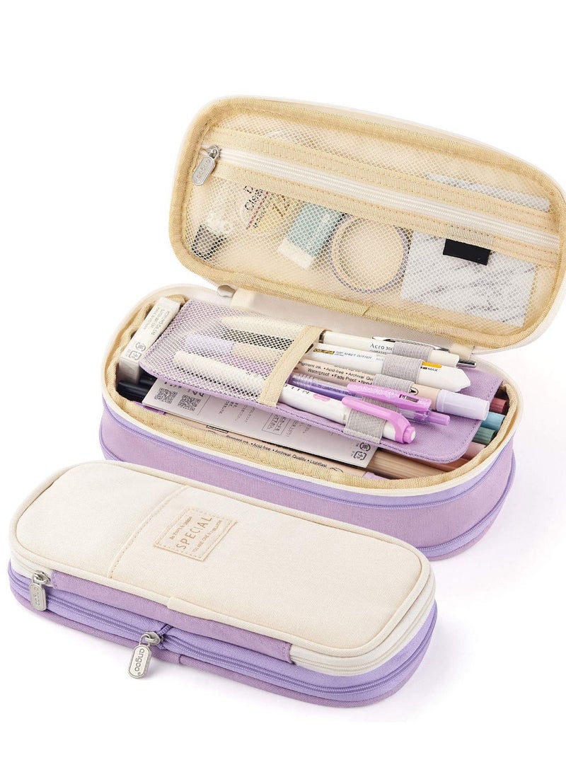 Excefore Big Capacity Pencil Pen Case, Office College School Large Storage High Capacity Bag Pouch Holder Box Organizer Light, (Purple) - Image 1