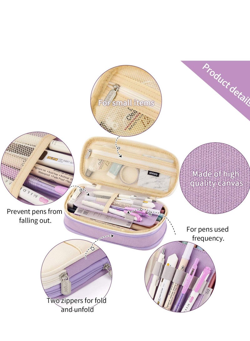 Excefore Big Capacity Pencil Pen Case, Office College School Large Storage High Capacity Bag Pouch Holder Box Organizer Light, (Purple) - Image 2