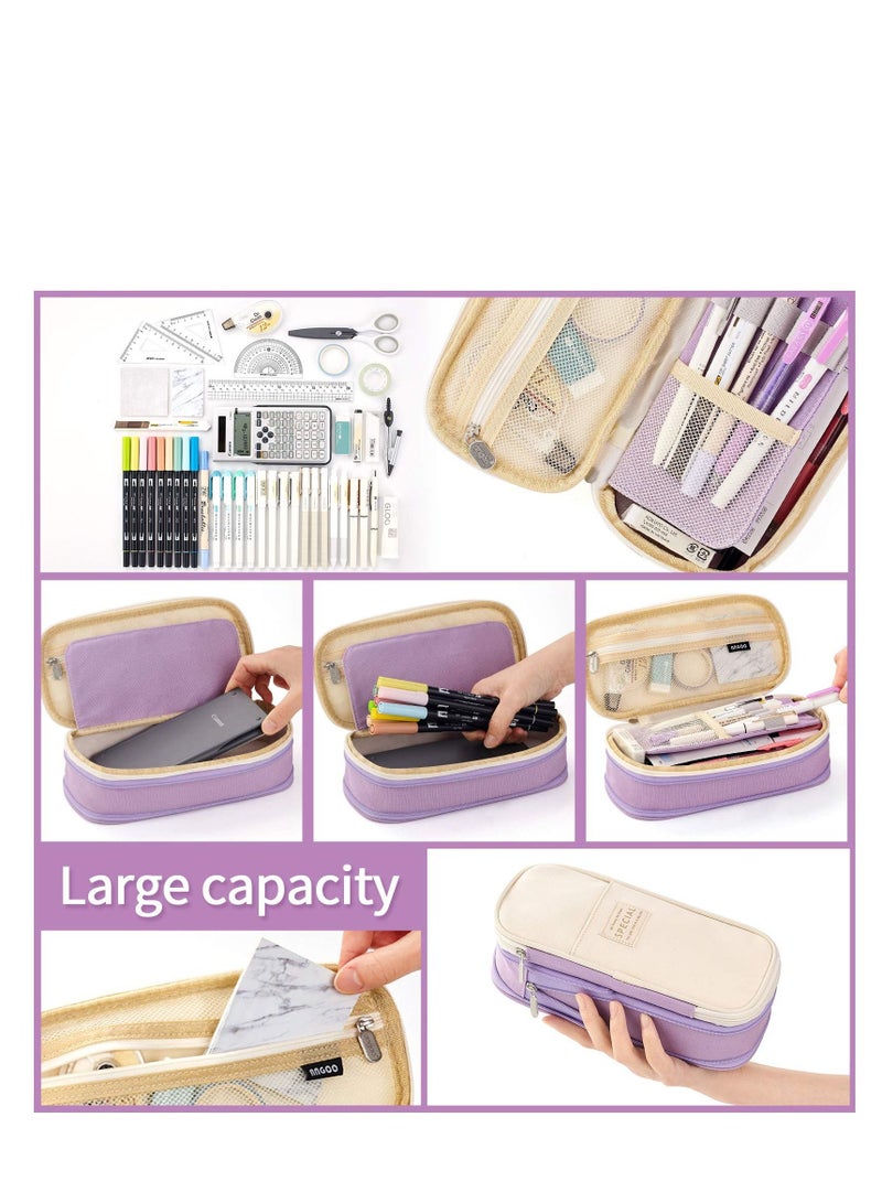 Excefore Big Capacity Pencil Pen Case, Office College School Large Storage High Capacity Bag Pouch Holder Box Organizer Light, (Purple) - Image 3