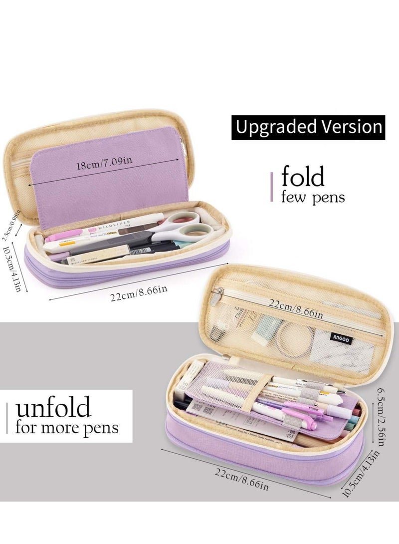 Excefore Big Capacity Pencil Pen Case, Office College School Large Storage High Capacity Bag Pouch Holder Box Organizer Light, (Purple) - Image 4