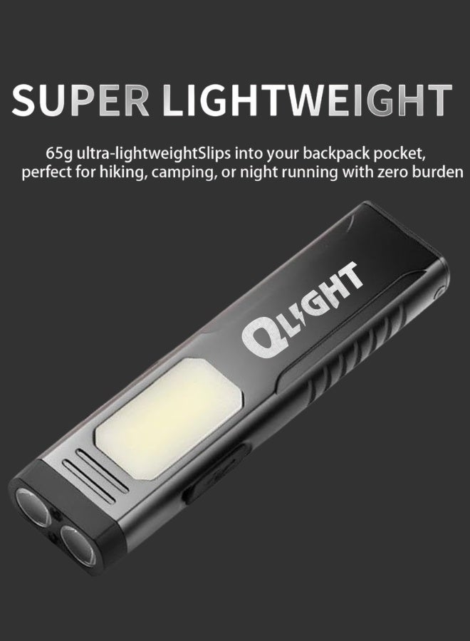 QLIGHT LED EDC Flashlight Rechargeable Aluminum Alloy with Side Light COB Mini Flashlights with Clip, Magnetic Foot, 7 Modes, USB C Cable Flash light for Camping, Emergency, Tool - Image 4