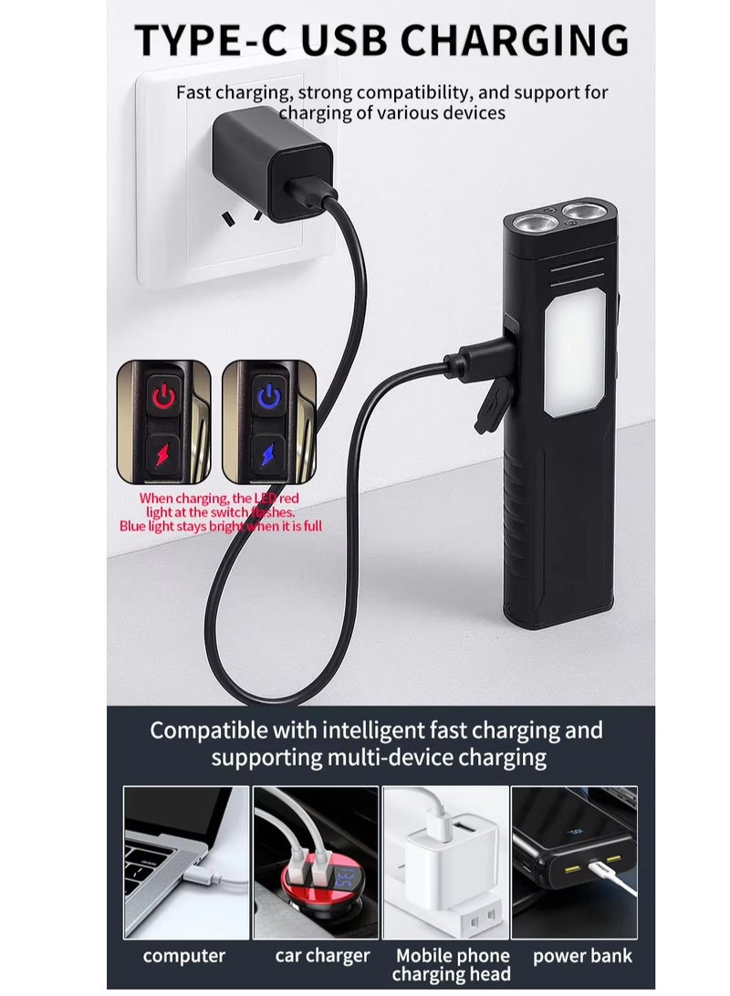 QLIGHT LED EDC Flashlight Rechargeable Aluminum Alloy with Side Light COB Mini Flashlights with Clip, Magnetic Foot, 7 Modes, USB C Cable Flash light for Camping, Emergency, Tool - Image 5