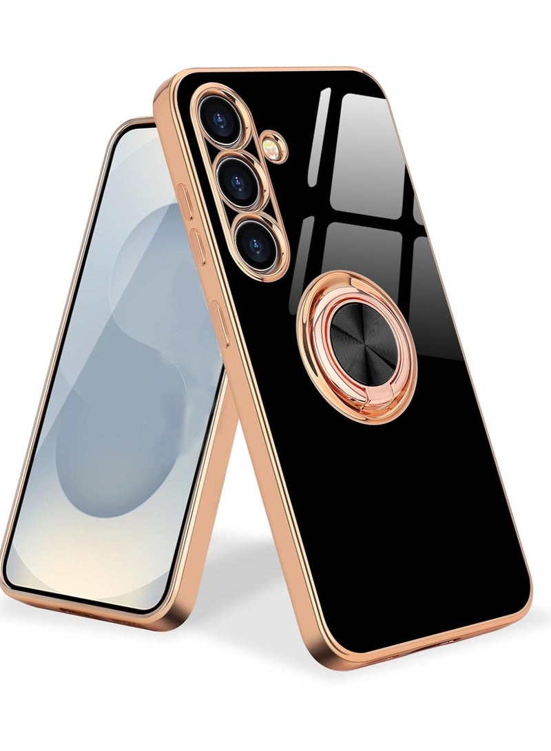 Compatible with Samsung Galaxy A56 Case Ring Holder, Finger Rotating Kickstand Magnetic Car Stand Soft Bumper Cover, Shockproof Phone Case- Black - Image 1