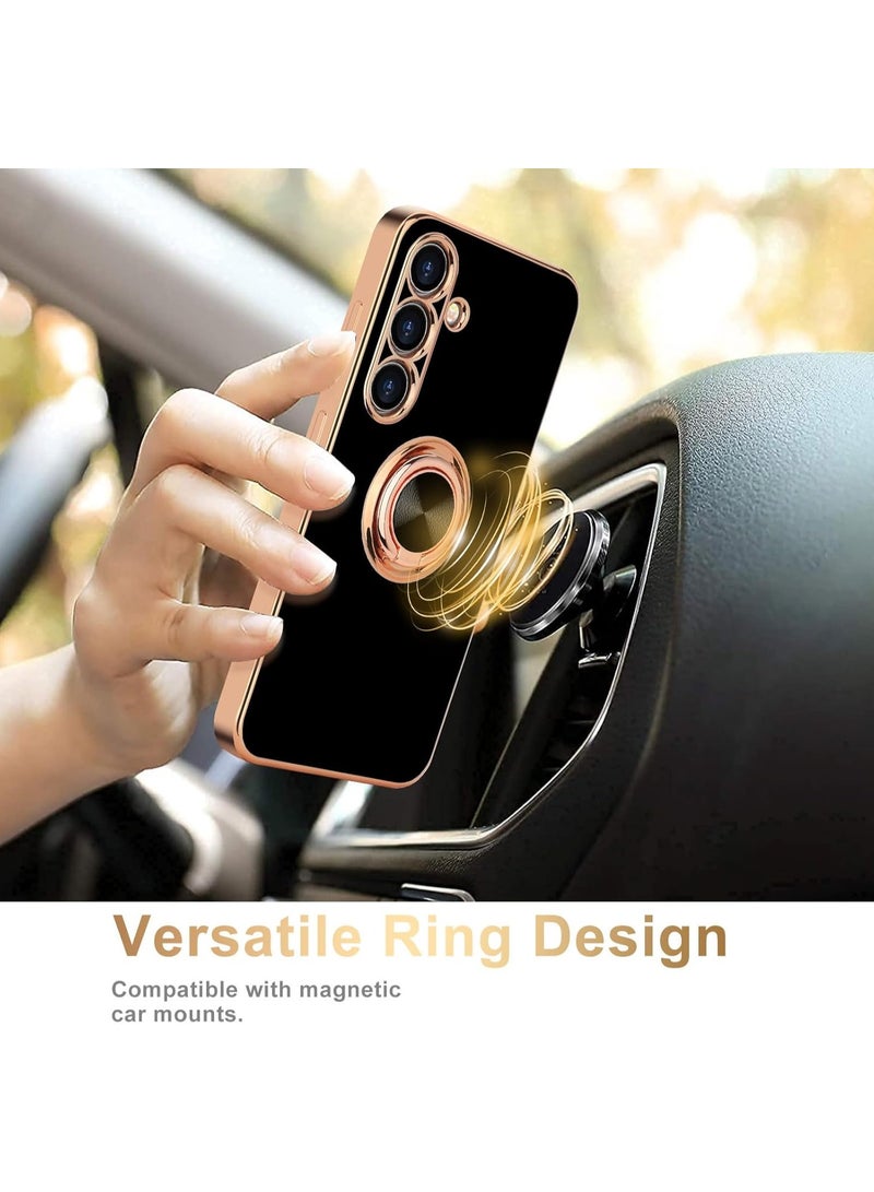 Compatible with Samsung Galaxy A56 Case Ring Holder, Finger Rotating Kickstand Magnetic Car Stand Soft Bumper Cover, Shockproof Phone Case- Black - Image 3