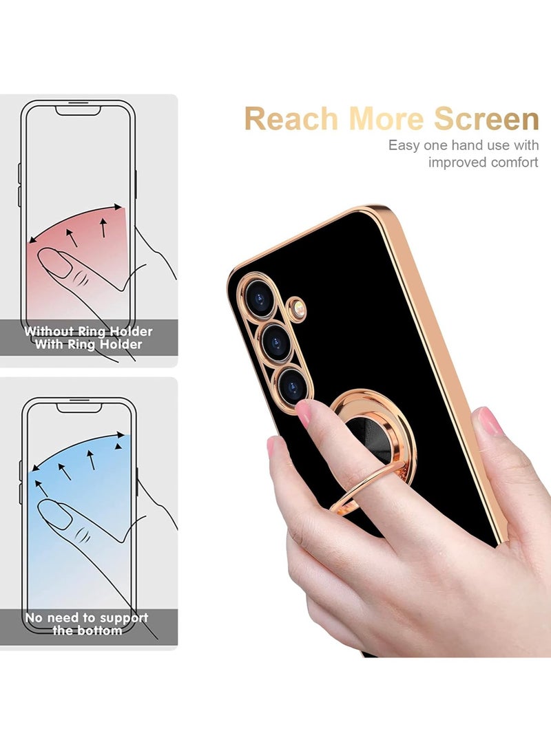 Compatible with Samsung Galaxy A56 Case Ring Holder, Finger Rotating Kickstand Magnetic Car Stand Soft Bumper Cover, Shockproof Phone Case- Black - Image 4