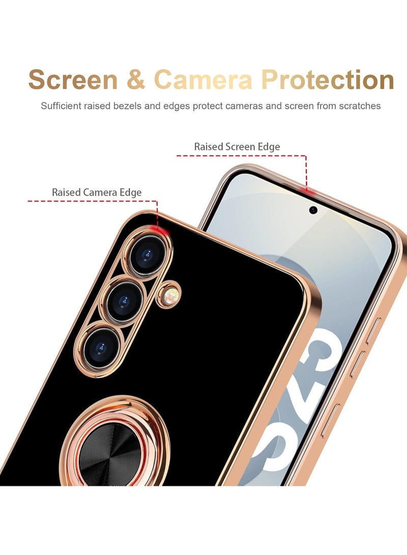 Compatible with Samsung Galaxy A56 Case Ring Holder, Finger Rotating Kickstand Magnetic Car Stand Soft Bumper Cover, Shockproof Phone Case- Black - Image 5