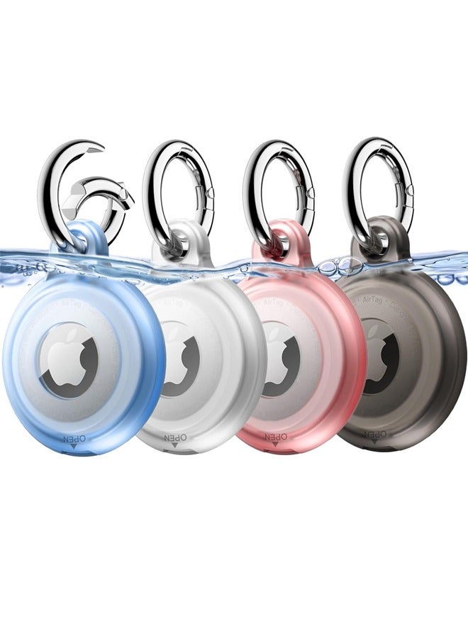 Waterproof Airtag Holder 4 pcs Apple AirTags with Keychain AirTag Case for Luggage Dog Collar and Keys Anti-Scratch Full Body Protective Airtag Holder 4 Colors  - Image 1