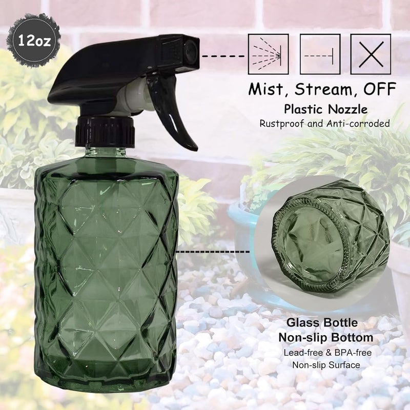 YYTSGG Green Glass Plant Mister Bottle, 12oz Refillable Water Spray Bottle with Adjustable Mist Nozzle for Indoor Flowers, Outdoor Gardening, Cleaning, Hair and Pets Care - Image 3