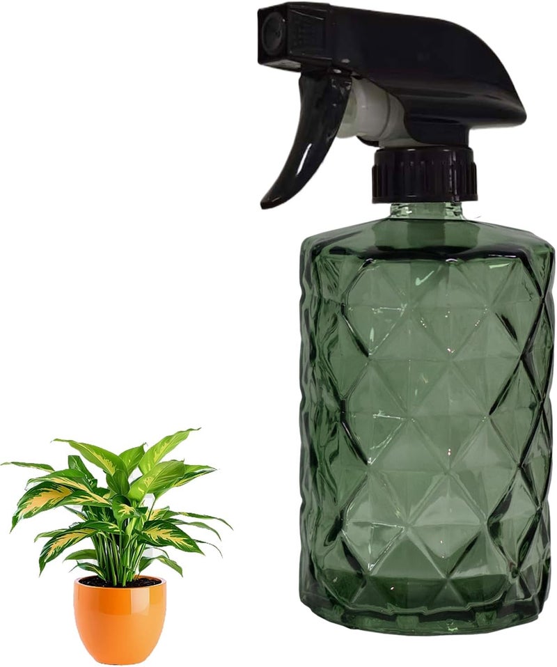 YYTSGG Green Glass Plant Mister Bottle, 12oz Refillable Water Spray Bottle with Adjustable Mist Nozzle for Indoor Flowers, Outdoor Gardening, Cleaning, Hair and Pets Care - Image 1