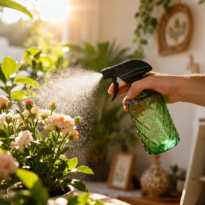 YYTSGG Green Glass Plant Mister Bottle, 12oz Refillable Water Spray Bottle with Adjustable Mist Nozzle for Indoor Flowers, Outdoor Gardening, Cleaning, Hair and Pets Care - Image 4