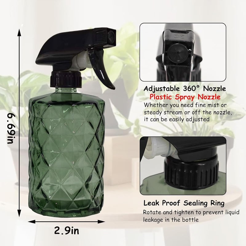 YYTSGG Green Glass Plant Mister Bottle, 12oz Refillable Water Spray Bottle with Adjustable Mist Nozzle for Indoor Flowers, Outdoor Gardening, Cleaning, Hair and Pets Care - Image 2