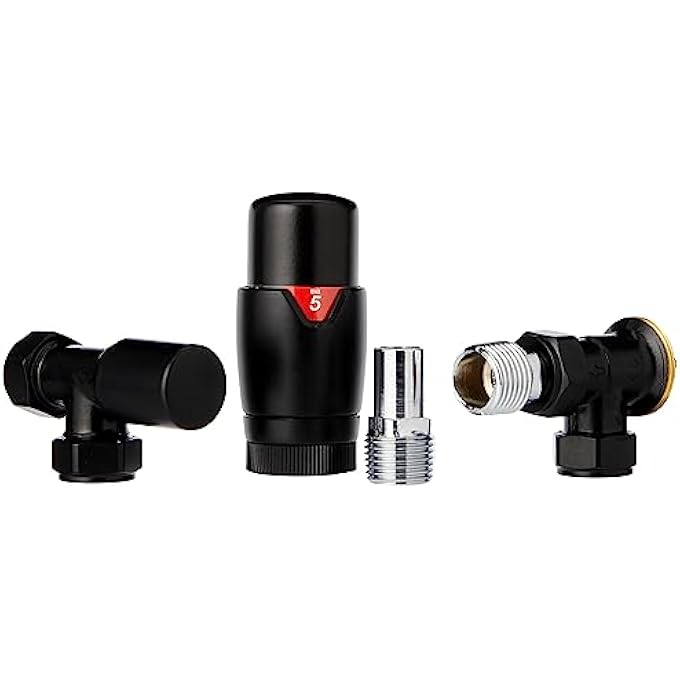 KRA-200 THERMOSTATIC TOWEL RAIL & RADIATOR ANGLED VALVES: BLACK - Image 1