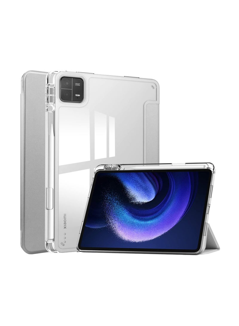 Y&D Case with Pen Holder for Xiaomi Pad 6 / Pro  Transparent Hard Shell Back Trifold Smart Cover Protective Slim Mi /Pad Pro 11” 2023 Release (Silver) - Image 1